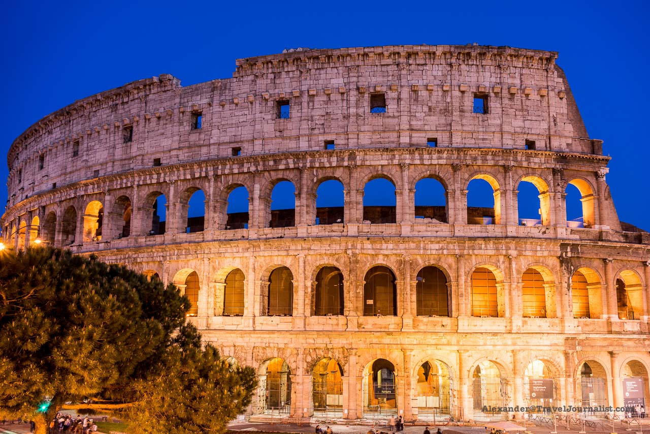 Colosseum-Rome-Italy-Night-Blue-Sky