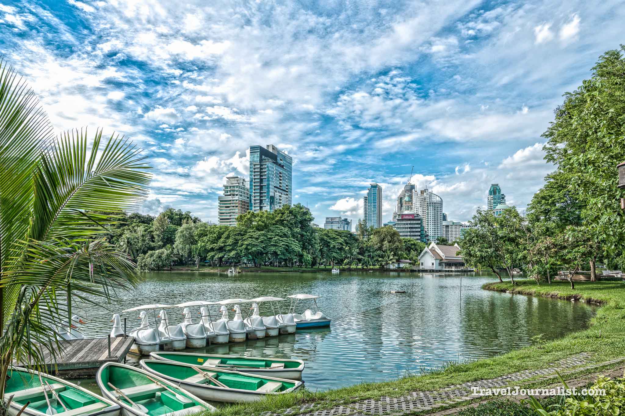 Rachaprasong-Buildings-Boats-Lumpini-Park-Lake-Bangkok-Thailand